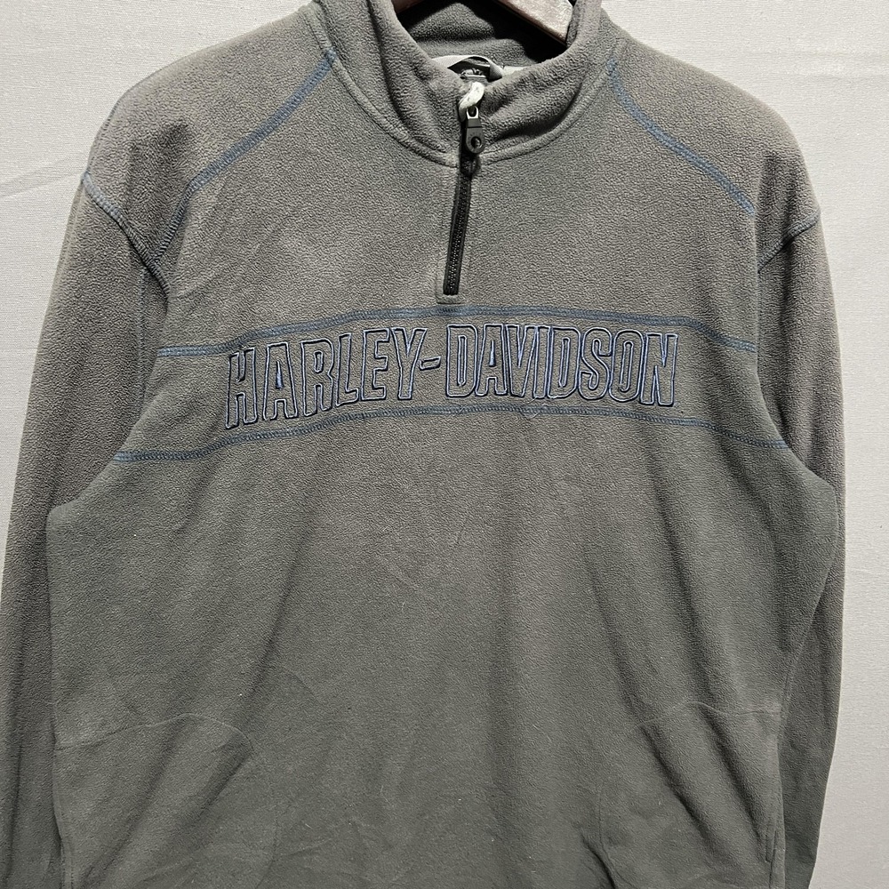 Harley-Davidson Mens XL Gray Fleece Quarter Zip Sweatshirt Graphic Front Logo - Picture 3 of 6